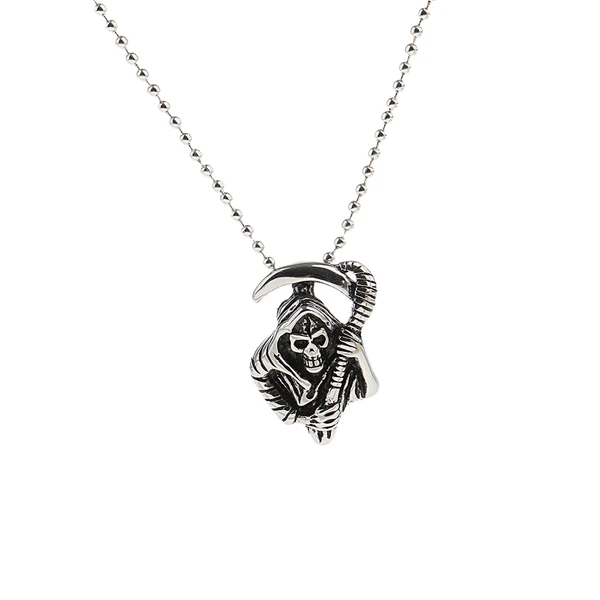 Premium Maxbell Fashion Women Skeleton Ghost Head Sickle Stainless Steel Necklace Enhanced