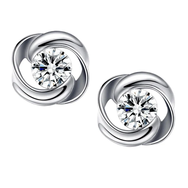 Crafted Maxbell 925 Sterling Silver Rhinestone Rose Flower Wedding Party Banquet Ear Stud Refined