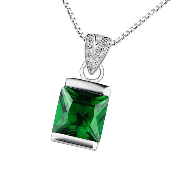 Organic Maxbell Luxury Green Gemstone Crystal Pendant 925 Sterling Silver Chain Necklace Verified