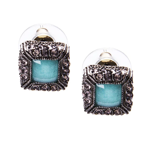 Top-Quality Maxbell Women Luxury Fashion Square Rhinestone Alloy Gemstone Delicate Stud Earring. Green