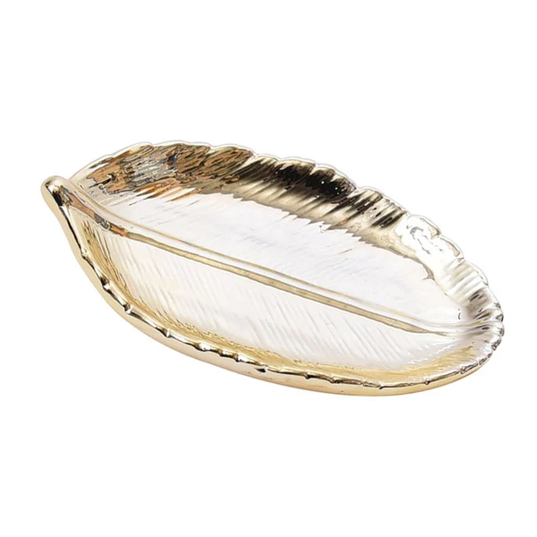 Crafted Maxbell Golden Leaf Gilded Decorative Centerpiece Dish Jewelry Trinkets Tray Display High-Performance