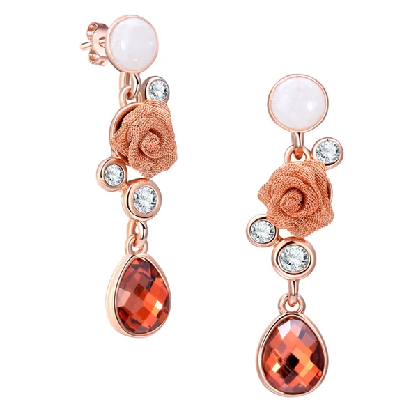High-Quality Maxbell Chic Floral Roses Flower Drop Earrings Czech Drill Alloy Jewelry Accessories Organic