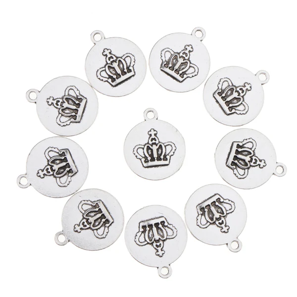 High-End Maxbell 10 Pcs Vintage Punk Antique Silver Round Crown Alloy Pendant Necklace Crafts Safe
