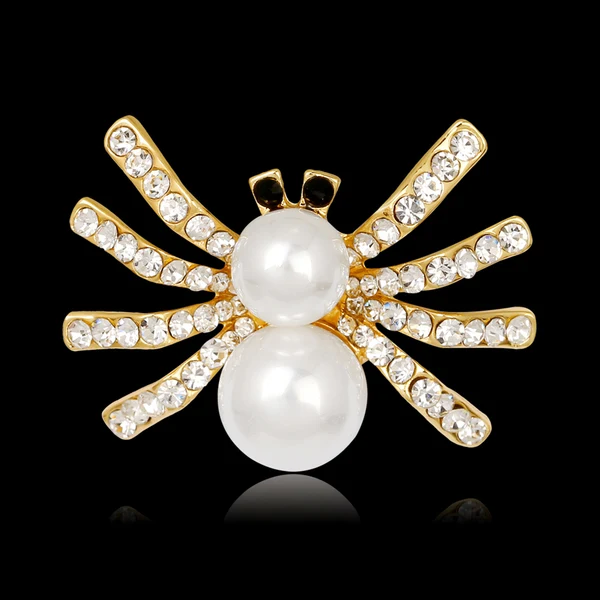Unique Maxbell Lovely Handmade Pearl Spider Black Eye Rhinestone Brooch Pin Insect Jewelry Soft