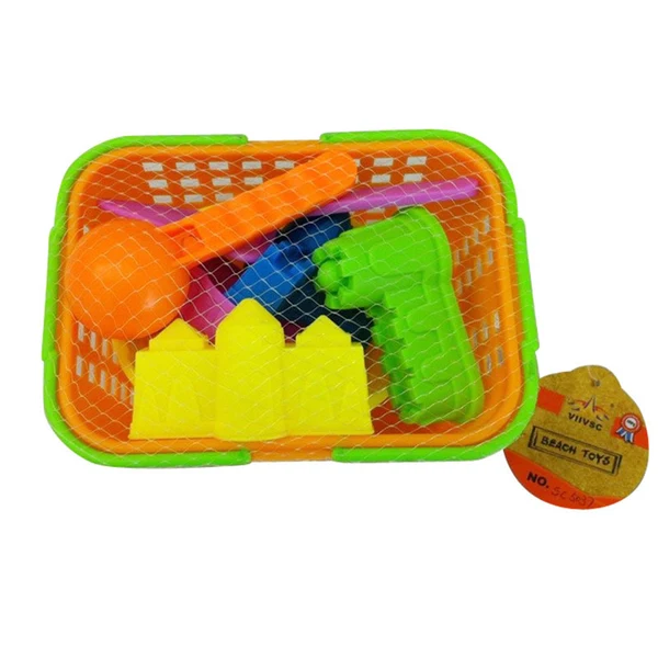 Versatile Maxbell Set of 8 Pieces Colorful Plastic Basket Castle Shovel Seaside Beach Sand Toy Set Outdoor Fun Crafted