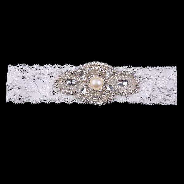 Outstanding Maxbell Wedding Lace Flower Rhinestone Pearl Leg Garter Thigh Ring White First-Class