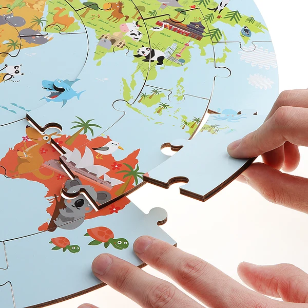 High-End Maxbell 36 Pcs Wooden World Map Jigsaw Puzzle Kids Baby Early Learning Developmental Toy Playset Classic