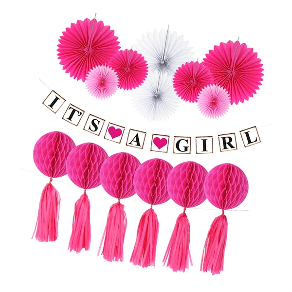 Premium Maxbell Its A Girl Hanging Garland Honeycomb Pinwheel Fans Baby Shower Decor Kits Secure
