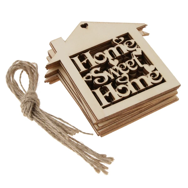 Premium Material Maxbell Pack of 10pcs Rustic Wooden Cutout DIY Craft Wooden Hanging Embellishments -Home Sweet Home Exclusive