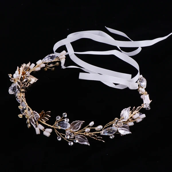 Stylish Maxbell Women Rhinestone Pearl Headband Wedding Bridal Tiara Hair Band Head Piece Gift Recyclable
