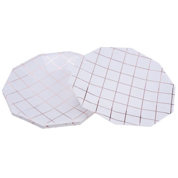 Certified Maxbell 8 Pieces Disposable Foil Rose Gold Grid Plates 23cm Paper Plates First-Class