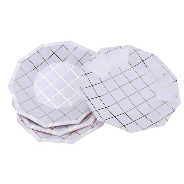 Carefully Designed Maxbell 8 Pieces Disposable Foil Gold Grid 18cm Paper Plates Efficient