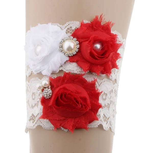 High-End Maxbell Wedding Bridal Lace Garter Set Flower Pearls Rhinestone Thigh Ring Supplier Fast
