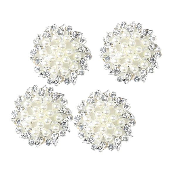 Safe Maxbell 5 Pieces Beige Alloy Crystal Pearl Flower Buttons Jewelry Making Findings 32mm Easy-to-Use