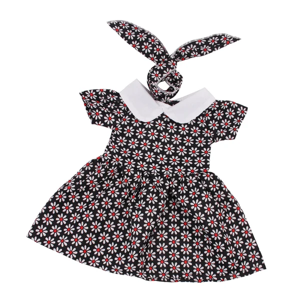 Outstanding Maxbell Flower Short Sleeve Dress and Rabbit Hairband for 18inch American Girl Journey Dolls Party Outfit Black Stylish
