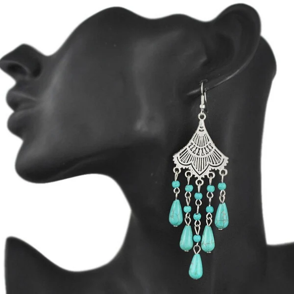 Flexible Maxbell Bohemian Long Bead Tassel Turquoise Drop Dangle Earrings Handmade Eardrop Fashion Jewelry for Women Official