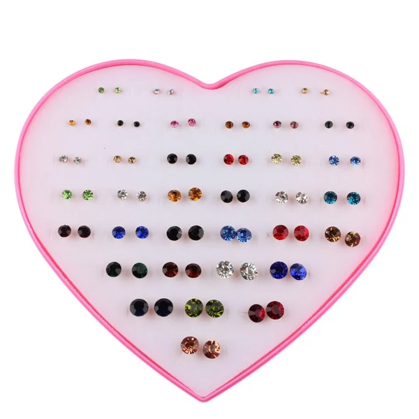 Durable Maxbell 36 Pairs Cute Stud Set Love Heart Box Lady Girls Crystal Earring Studs Gift Organic