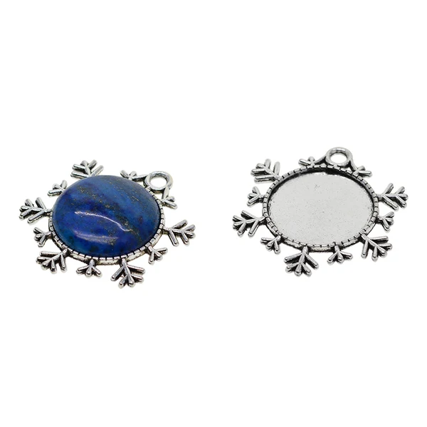 Efficient Maxbell 10 Pieces 25mm Vintage Christmas Snowflake Pendant Trays Tibetan Silver Blanks Cameo Bezel Cabochon Settings for Jewelry Making Charms Practical