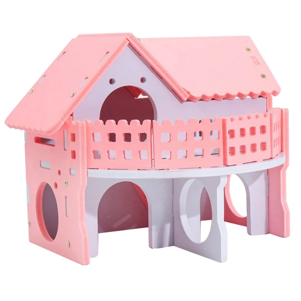 Durable Maxbell Double Layers Hamster Wooden Pink Villa House Small Pet Hideout Rats Home Easy-to-Use