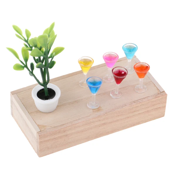 Flexible Maxbell Mini Green Plant and 6pcs Goblet Decor Dollhouse 1 12 Miniature Garden Accessory House Decor Genuine