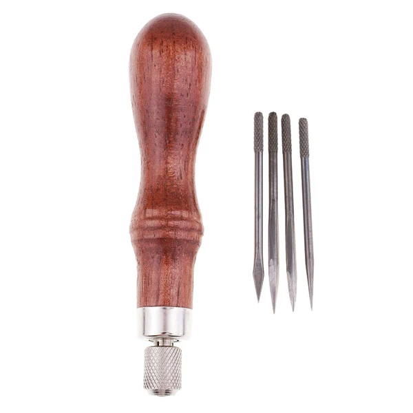 Prestigious Maxbell 4 Needles with Wooden Handle Sewing Awl Hand Stitcher Shoe Repairing Tools Consistent