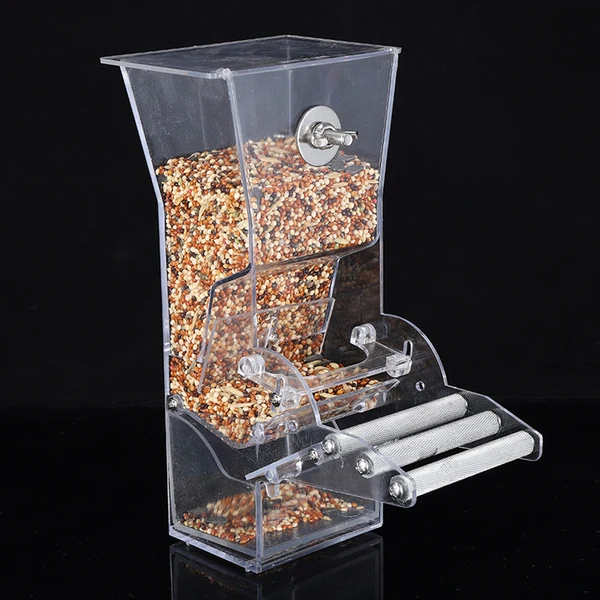 Durable Maxbell No-Mess Bird Feeder Parrot Automatic Feeder with Perch Cage Accessories for Budgerigar Canary Cockatiel Finch Parakeet Next-Generation
