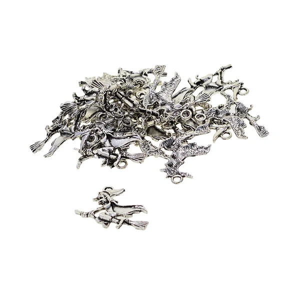 Verified Maxbell 20 Pieces Halloween Charms Antique Silver Halloween Craft Supplies Charms Witch on Broomstick Pendants for Crafting Jewelry Findings Making Accessory For DIY Necklace Bracelet Functional