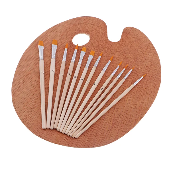 Superior Maxbell 12 Pieces Set Nylon Hair Paint Brush Set Artist Brush Watercolor Acrylic Oil Painting Art Supplies Drawing Water Brush with Wooden Paint Tray Palette Certified