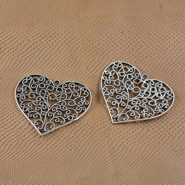 Unique Maxbell 10 Pieces 64x56mm Large Hollow Filigree Heart Charms Vintage Antique Bronze and Tibetan Silver Metal Zinc Alloy Trendy Heart Pendant for Jewelry Findings Quality