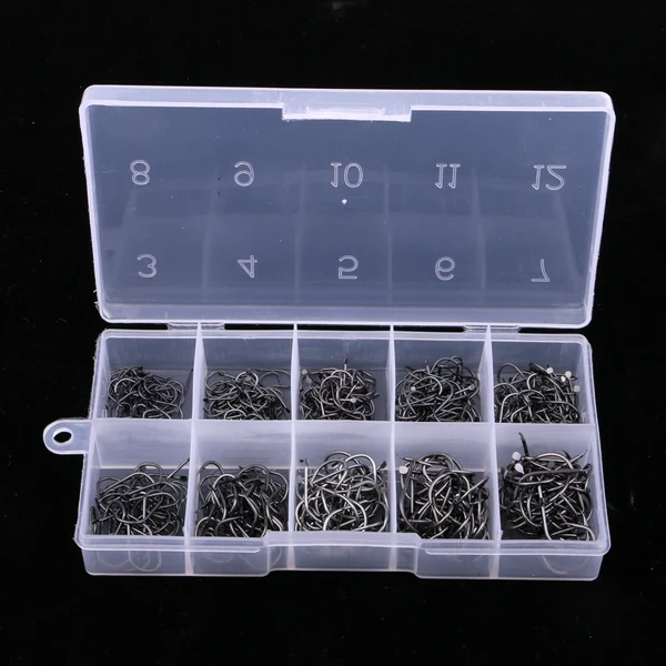 Elegant Maxbell 500pcs Circle Fishing Hooks Saltwater Octopus Fishing Hooks Black 10 Size Carp Fishing with Box Reliable