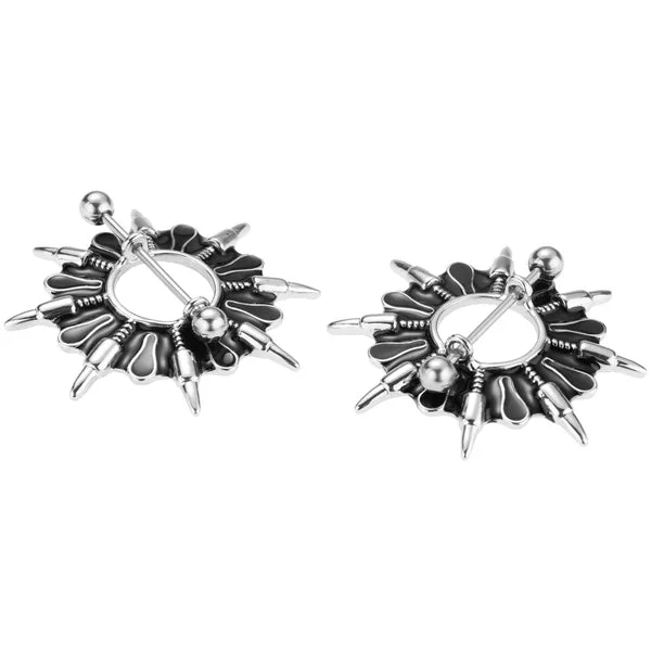 Enhanced Maxbell 1 Pair Black Enamel Chrysanthemum Flower Nipplering Shield Stainless Steel Barbell Ball End Consistent