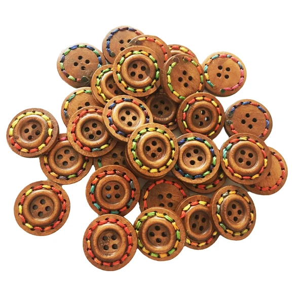 Detailed Maxbell 30 Pieces 4 Hole Round Wood Buttons DIY Sewing Scrapbooking Clothes Decoration 25mm Premium