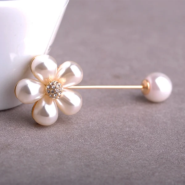 Environmentally Friendly Maxbell Flower Imitation Pearl Rhinestone Brooch Stick Collar Lapel Boutonniere Pin Expertly Made