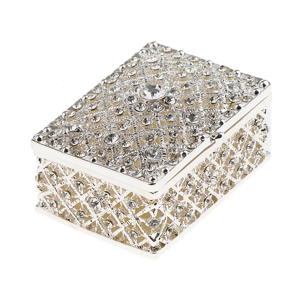 Professional Maxbell Rhinestone Hollow Storage Box Silver Plated Trinkets Magnet Clasp Case Decorations Practical