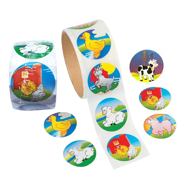 Healthy Maxbell 1.5 Inch Multicolored Farm Animal Stickers Roll 2Pcs Kids' Reward Stickers Rolls 100 Stickers Per Roll Safe