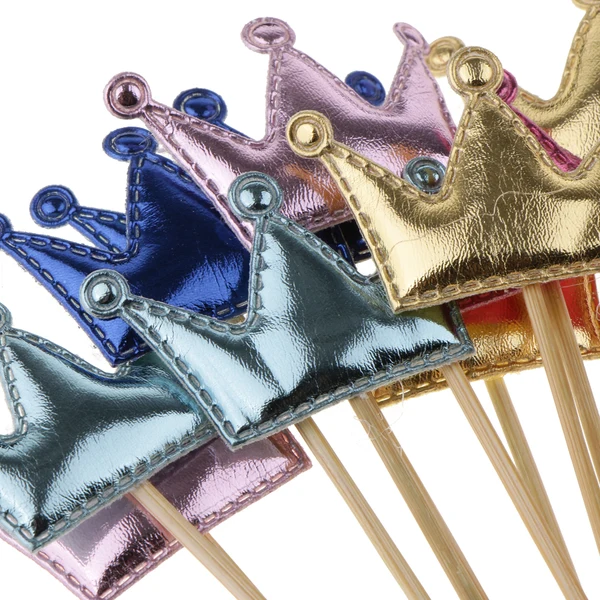 Fast Maxbell 20 Pieces PU Crown Cake Topper Birthday Party Cupcake Picks Multi Reusable