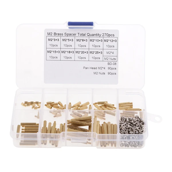 Traditional Maxbell 270Pcs Set M2 3-25mm Male to Female Brass PCB Standoff Screw Nut Assortment High-End