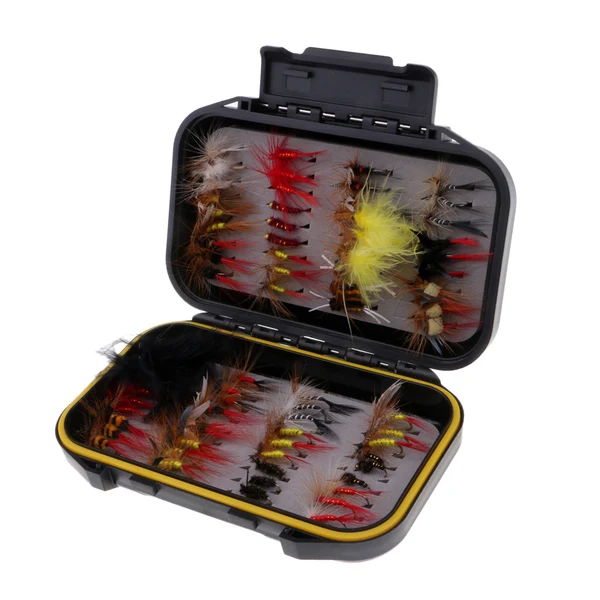 Effective Maxbell 72pcs Fly Fishing Flies Trout Lures Hooks Dry Wet Artificial Baits with Box Clean