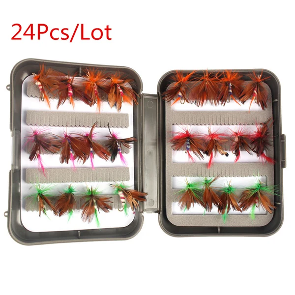 Easy-to-Use Maxbell 24Pieces Dry Flies Fly Fishing flies Kit Bass Salmon Trouts Flies Floating Sinking with Fly Box Efficient