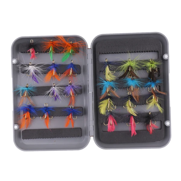 Classic Maxbell 24pcs Fly Box Mixed Fishing Flies Dry Nymph Buzzer Fly Fishing Lures with Artificial Feather Functional