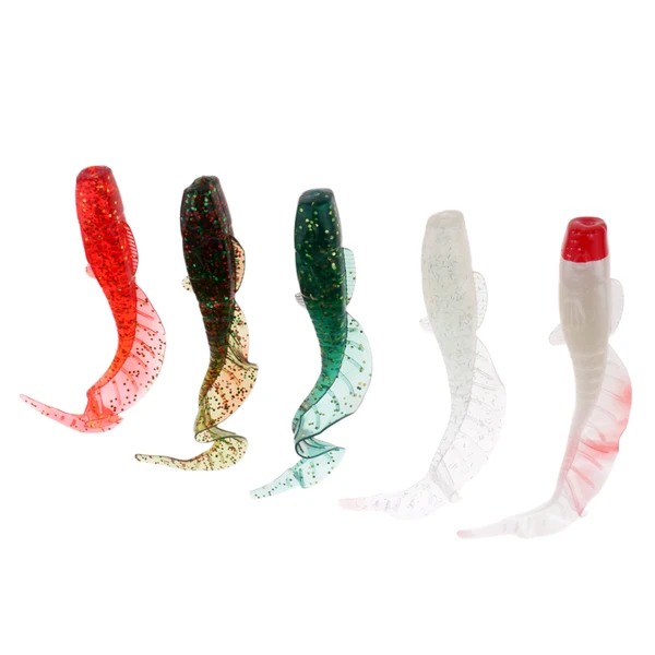 Easy-to-Use Maxbell 5pcs Luminous Fishing Lure Artificial Soft Worm Fishing Bait Tackle with Vivid Curly Tail High-Performance