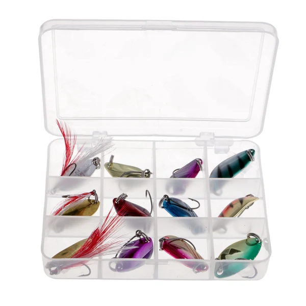 Refined Maxbell 12Pcs Metal Fishing Lures Spoon Spinner Baits Treble Hook with Box Environmentally Friendly