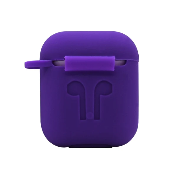 Trendy Maxbell Silicone Wireless Earphone Full Protective Case Strap Accessories Silicone Protective Cover Key Ring Clasp Set for Apple Airpods Purple Minimalist