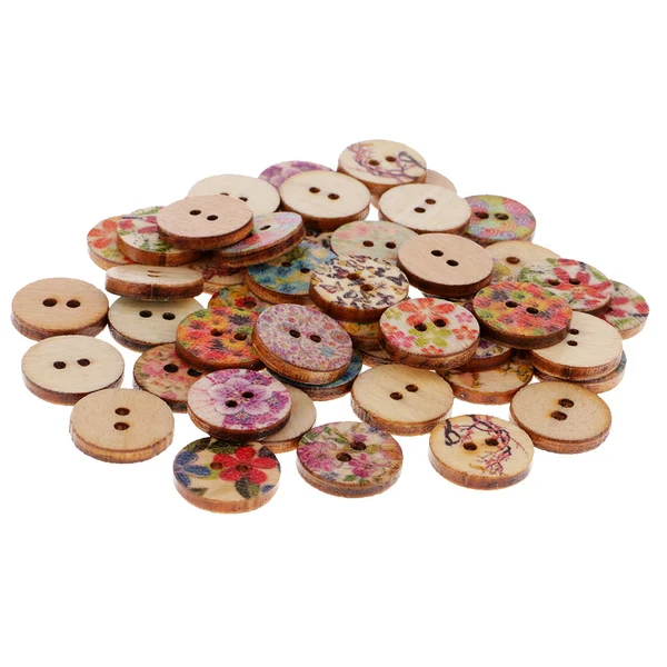 Smooth Maxbell 50 Pieces Mixed Vintage Flower Wood Round 2 Hole Buttons for Sewing Scrapbooking 15mm Relaxed