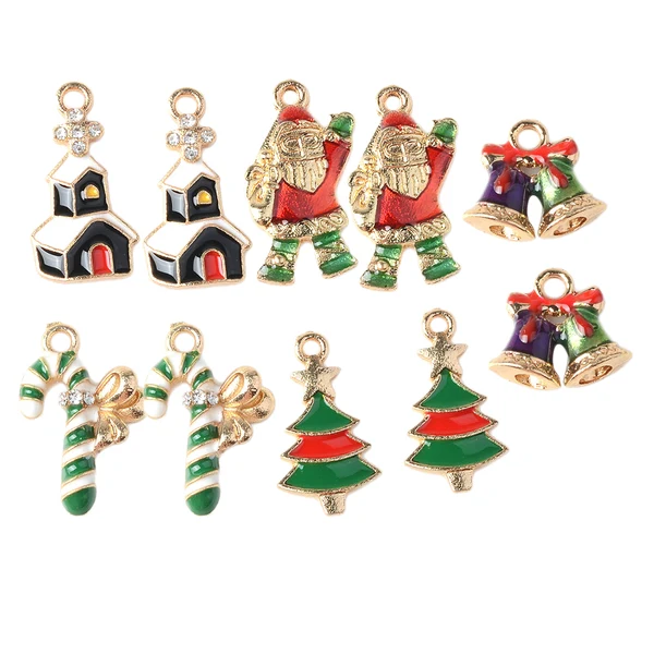 Elite Maxbell 10 Pieces Enamel Rhinestone Christmas Charms Set Mixed Pendants Beads for Crafting Jewelry Findings Making Accessory For DIY Necklace Bracelet Professional