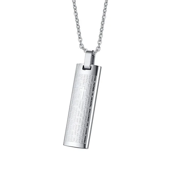 Sophisticated Maxbell Stainless Steel Carved Cross Lord's Prayer Dog Tag Pendant Necklace For Men Comfortable