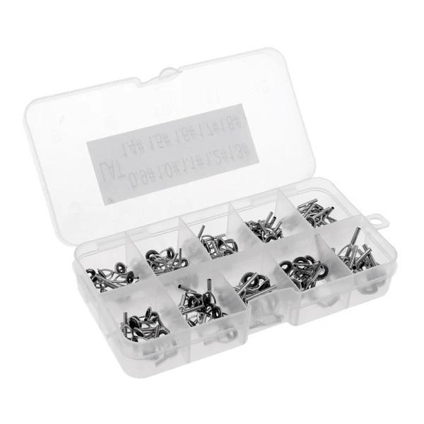 Reusable Maxbell 100pcs Mixed Sizes Fishing Rod Guide Tips Fish Pole Eye Ring Repair Kit Box Modern