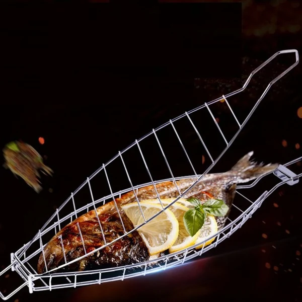 Solid Maxbell Barbecue Wire Mesh Fish Shaped Grilling Basket Net For Grilled Fish Stainless Steel BBQ Tool Cookout Accessories Luxury
