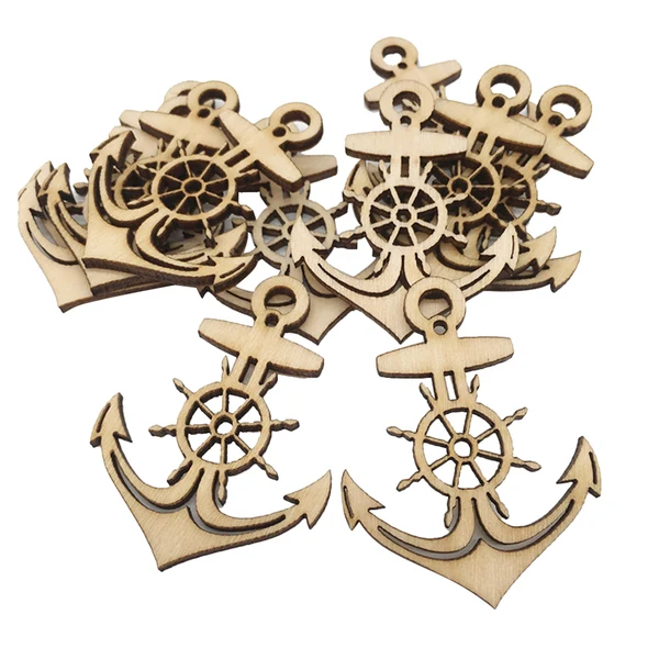 Certified Maxbell 10 Pieces Wooden Anchor Shape Tags Cutouts Hanging Embellishments DIY Decoration Quality