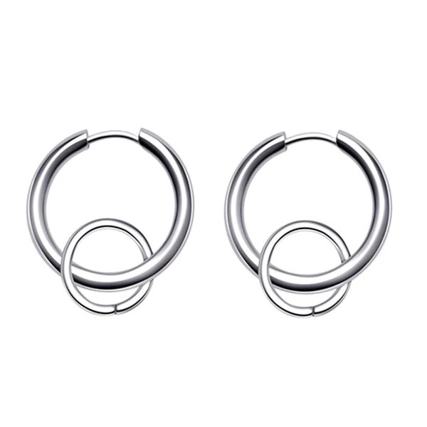 Innovative Maxbell 1 Pair Stainless Steel Hip Hop Silver Color Double Loops Dangle Earrings Piecring Casual